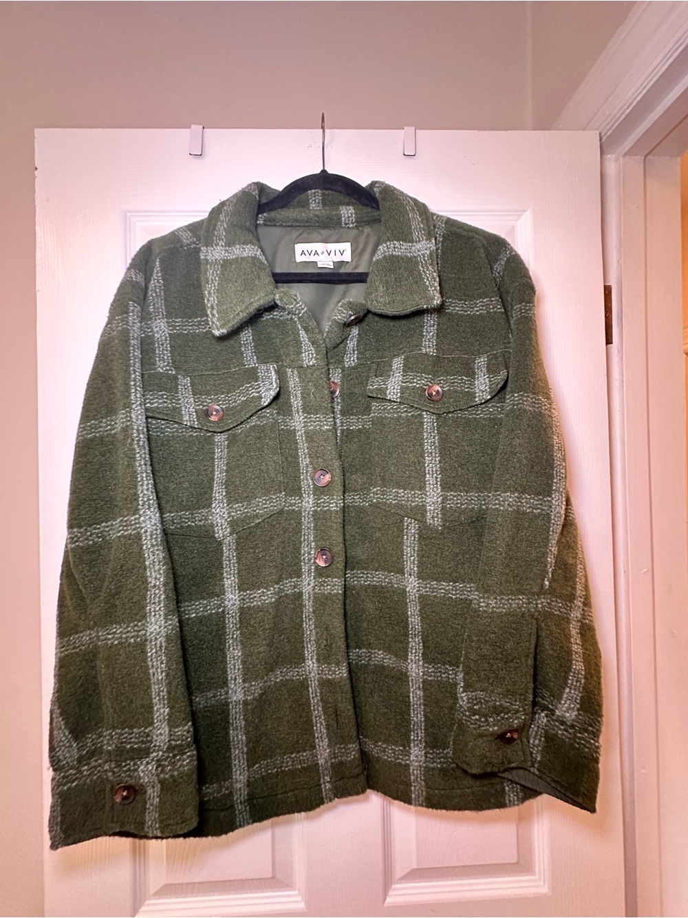 Ava & Viv Olive Green Plaid Shacket